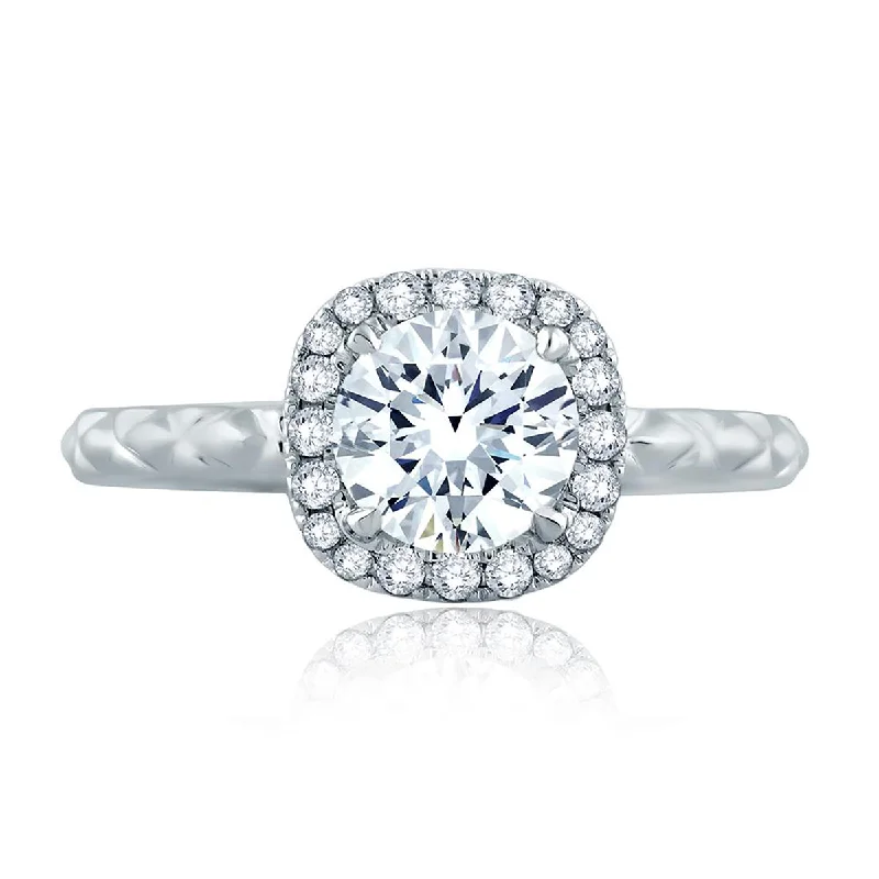 A.Jaffe Quilted Exterior and Cushion Diamond Halo with Round Center Engagement Ring ME2192Q/116