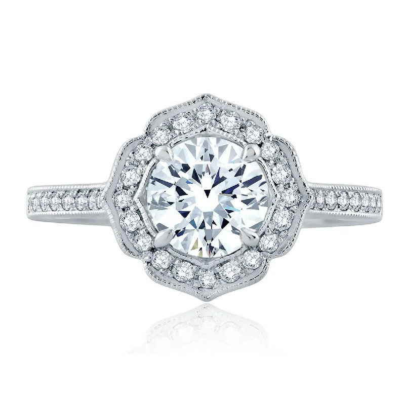 A.Jaffe Floral Inspired Milgrain Detail Diamond Halo Quilted Engagement Ring ME2191Q/122