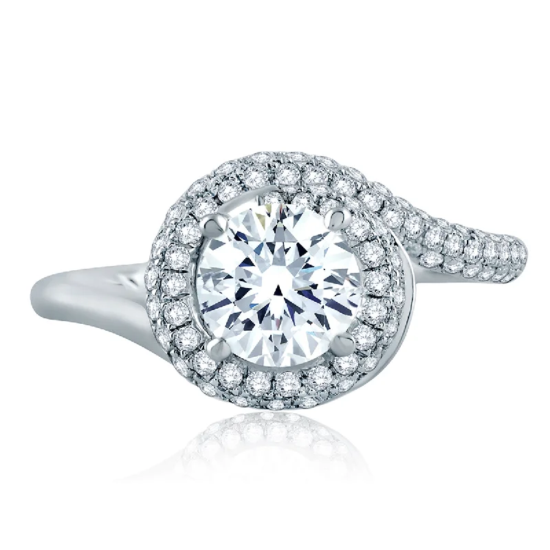 A.Jaffe Round Wave-Inspired Half Pavé Diamond Quilted Engagement Ring ME2139Q/142