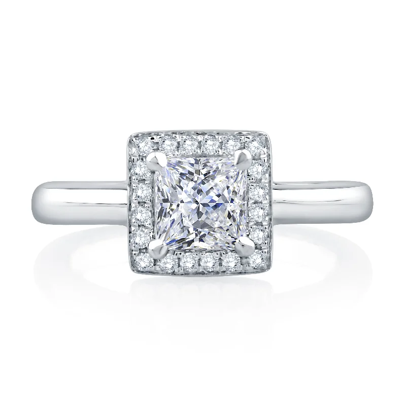 A.Jaffe Signature Princess Square Diamond Halo Solitaire Engagement Ring MES471/86