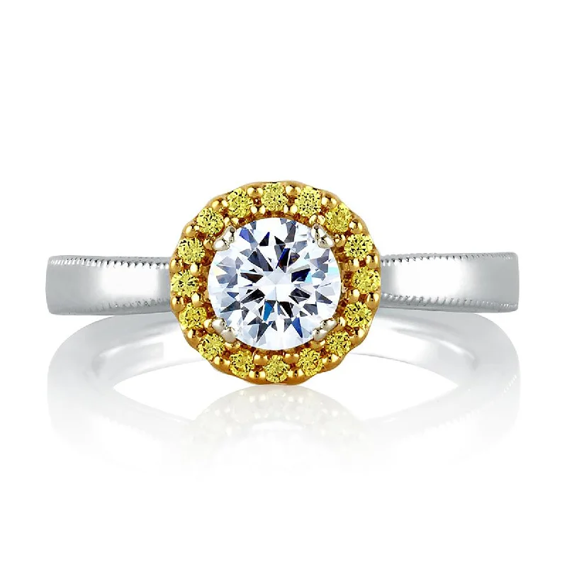 A.Jaffe Two Tone Cathedral Yellow Diamond Halo Solitaire Engagement Ring MES601B/77