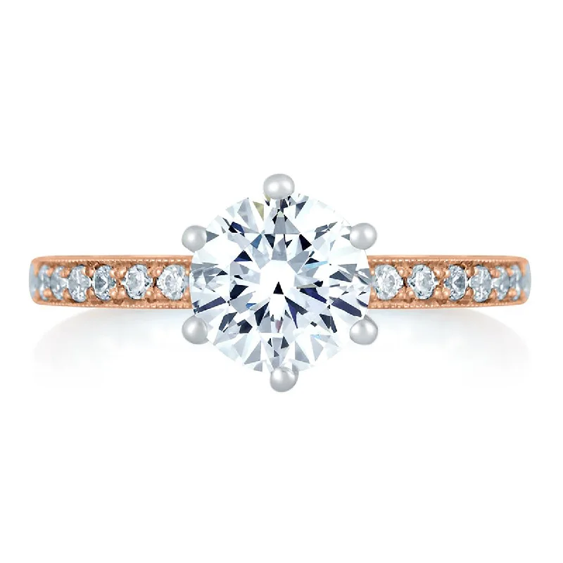 A.Jaffe Two Tone Diamond Engagement Ring with Delicate Rose Gold Quilted Interior MES775Q/116