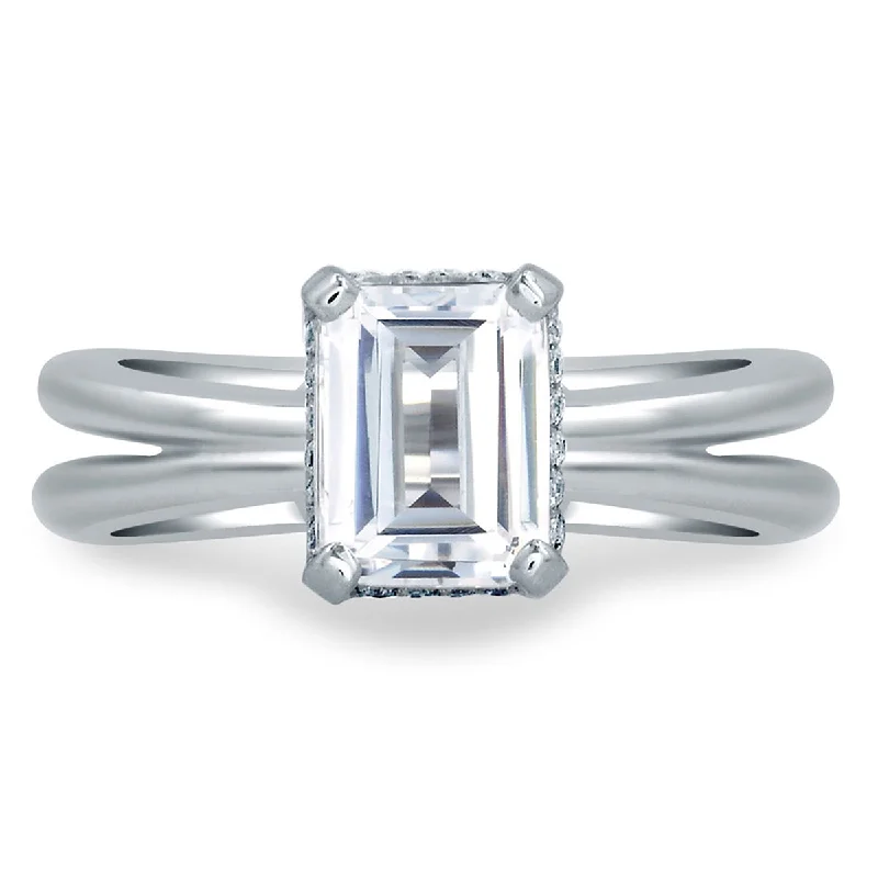 A.Jaffe Emerald Cut Delicate Pavé Peek-A-Boo Halo Diamond Engagement Ring MES677/107