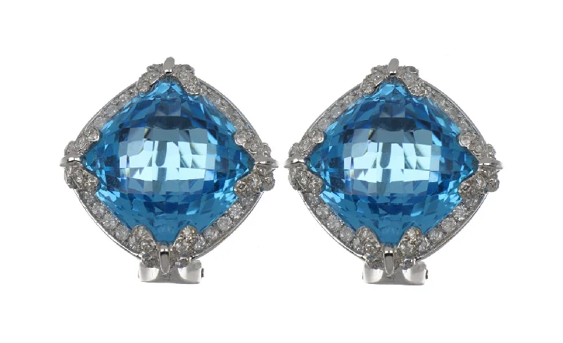 Blue Topaz Earrings (Blue Topaz 26.58 cts. White Diamond 0.81 cts.)