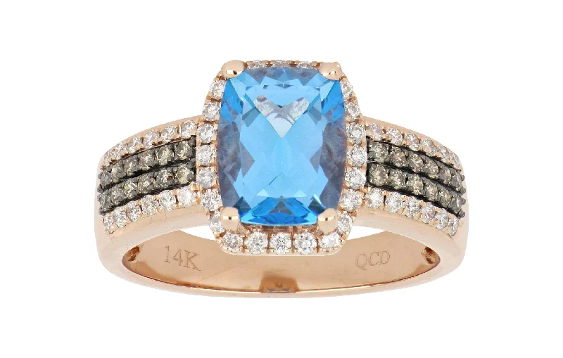 Blue Topaz Ring (Blue Topaz 2.74 cts. Brown Diamond 0.52 cts. White Diamond Included cts.)