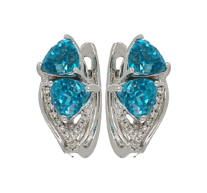 Blue Zircon Earrings (Blue Zircon 6.01 cts. White Diamond 0.14 cts.)