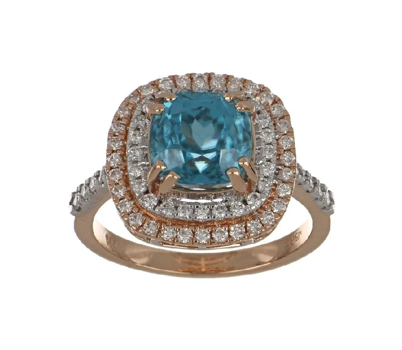 Blue Zircon Ring (Blue Zircon 4.93 cts. White Diamond 0.53 cts.)