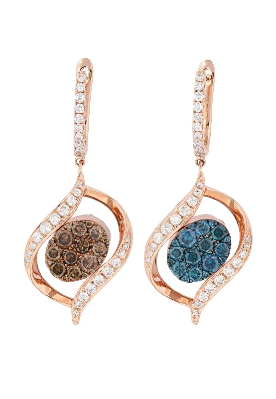 Brown and Blue Diamond Earrings (Brown Diamond 1.22 cts. Blue Diamond 1.13 cts. White Diamond 0.59 cts.)