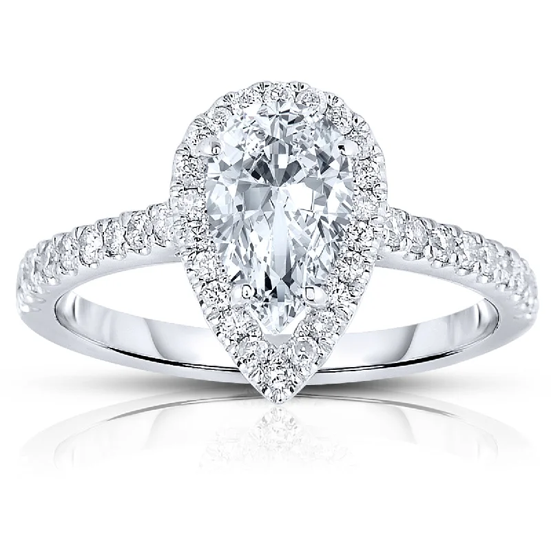 Fink's Exclusive Platinum Pear Shape Diamond Halo Engagement Ring