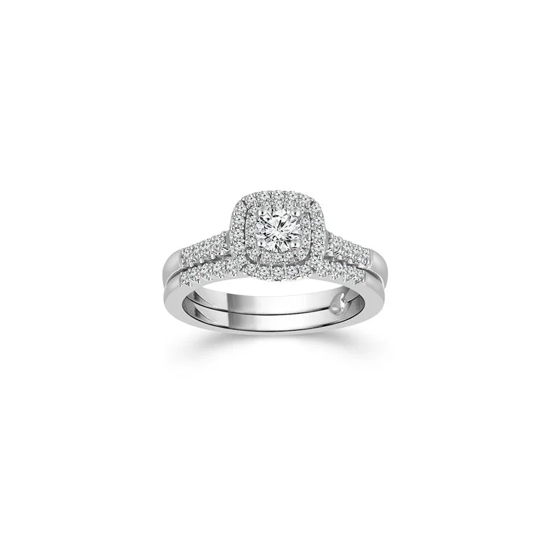 Fink's Exclusive Round Cut Diamond Double Halo Engagement Ring Set