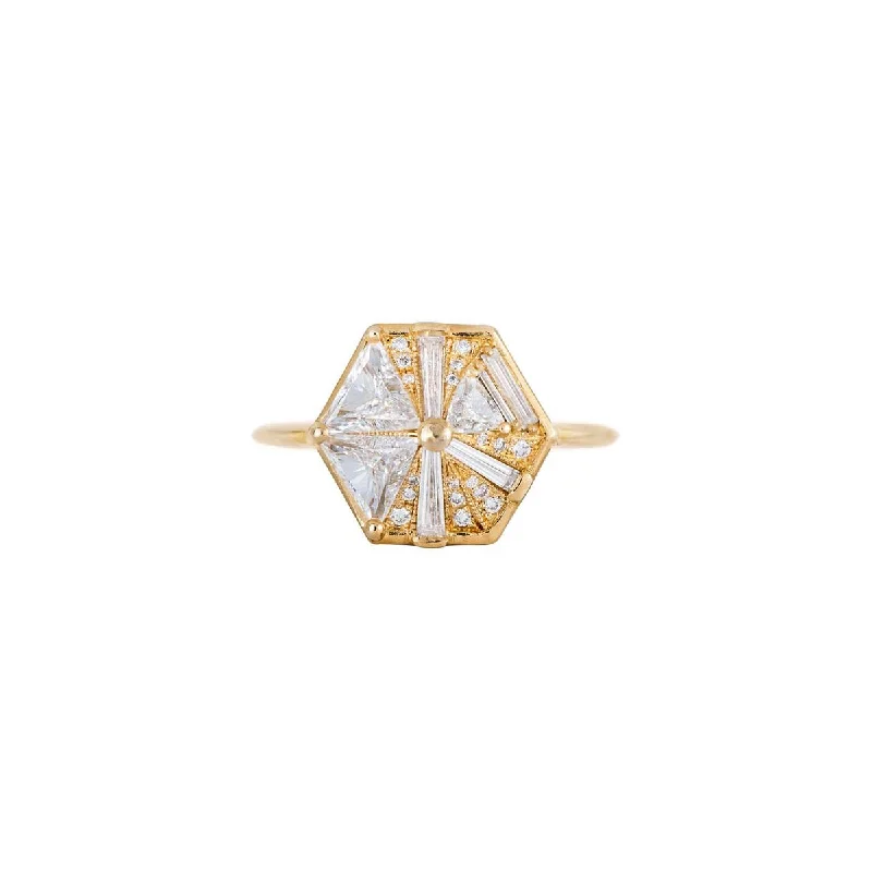 Hexagon Ring with Baguette & Triangle Diamonds