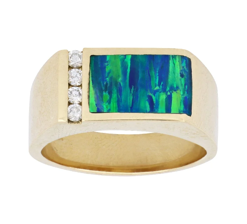 Inlay Opal Men's Ring (Inlay Opal  White Diamond 0.2 cts.)