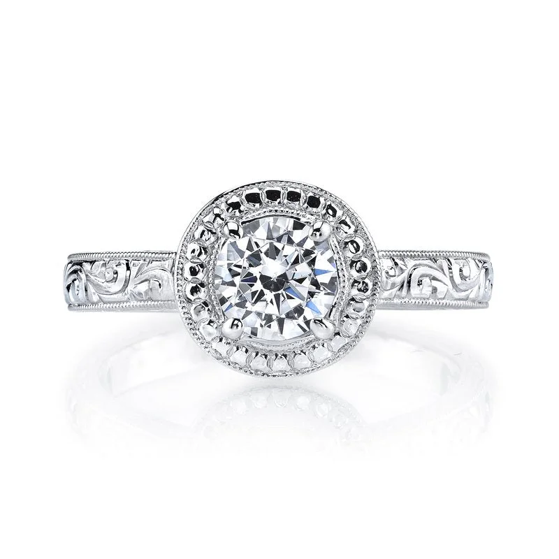 Mars Bridal Hand-Engraved Round Halo & Embellished Side Profile Solitaire Engagement Ring 14761HE