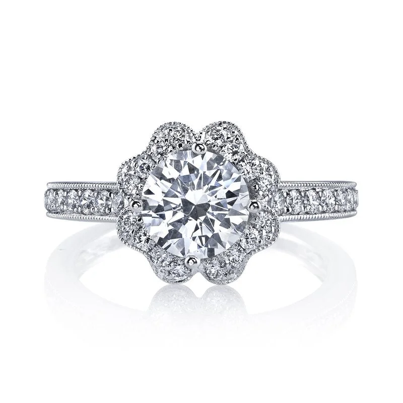 Mars Bridal Signature Floral Round Petal Halo w/ Milgrain Details Diamond Engagement Ring 26549