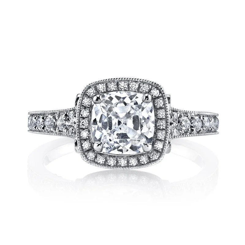 Mars Bridal Vintage Cushion Halo w/ Milgrain Detail & Embellished Profile Diamond Engagement Ring 25530