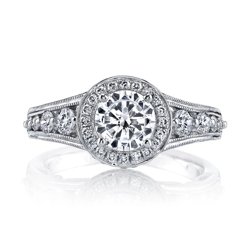 Mars Bridal Vintage Round Peek-A-Boo Halo w/ Scrollwork & Milgrain Detailing Diamond Engagement Ring 25856