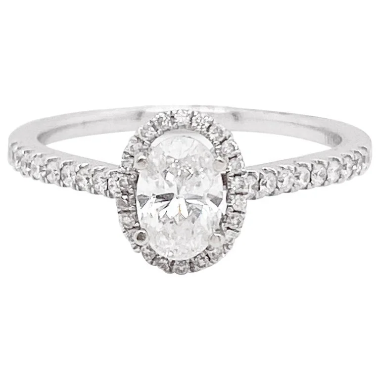 Oval Diamond & Diamond Halo Engagement Ring