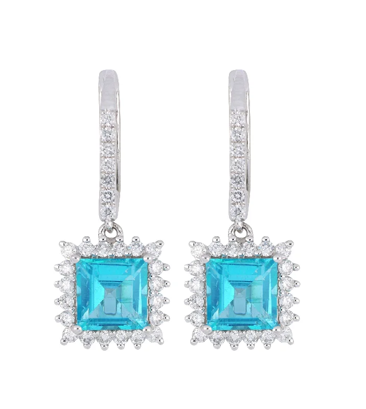 Paraiba Topaz  Earrings (Paraiba Topaz 4.41 cts. White Diamond 0.78 cts.)