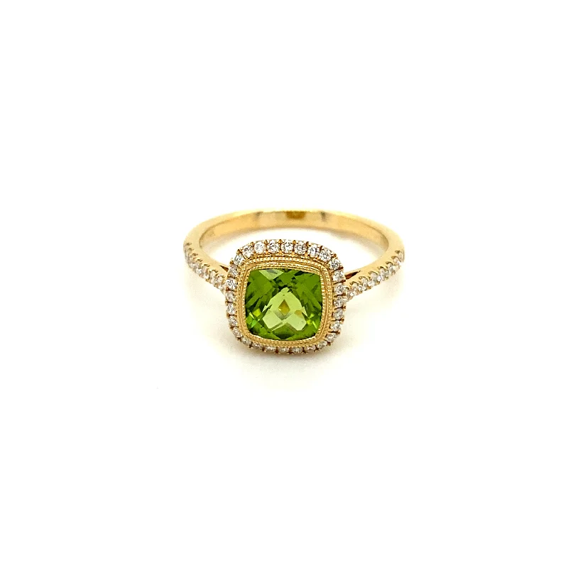 Peridot Diamond Halo Ring