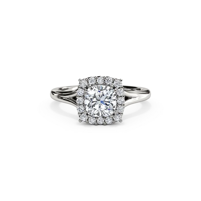 The Studio Collection Cushion Diamond Halo and Classic Shank Engagement Ring