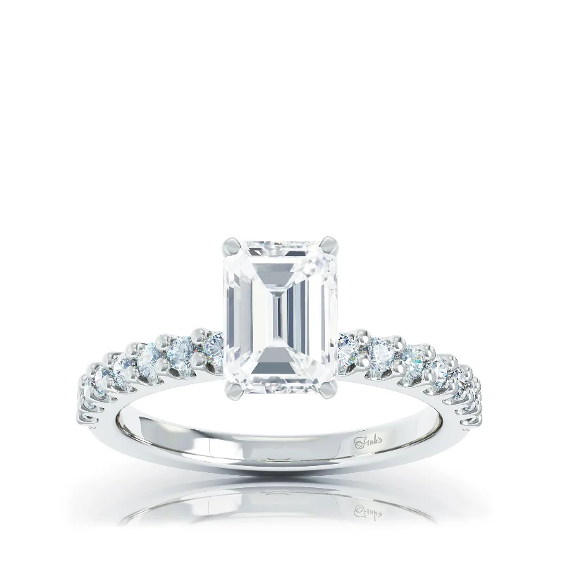 The Studio Collection Emerald Cut Center Diamond and Diamond Shank Engagement Ring