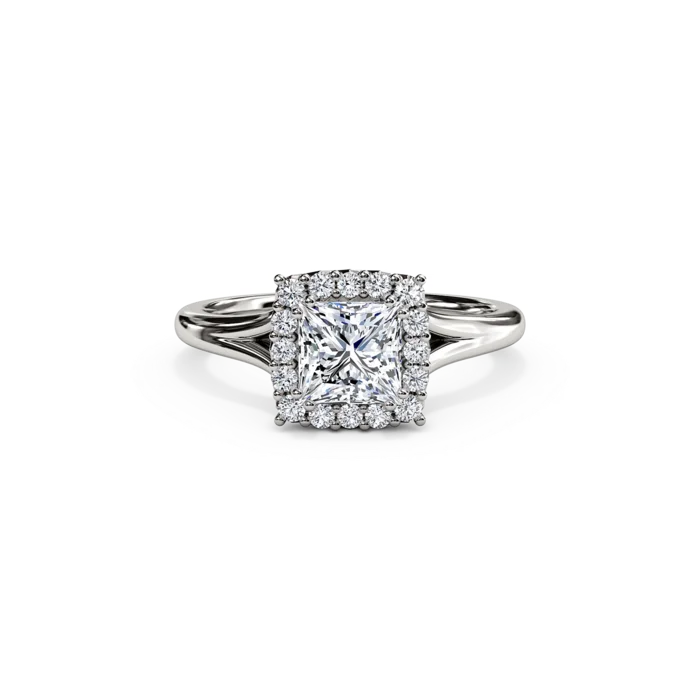 The Studio Collection Princess Cut Diamond Halo and Classic Shank Engagement Ring