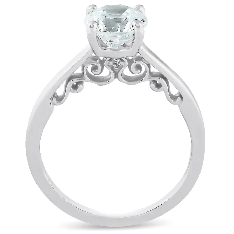 1 1/2 Ct Diamond & CZ Engagement Ring White Gold