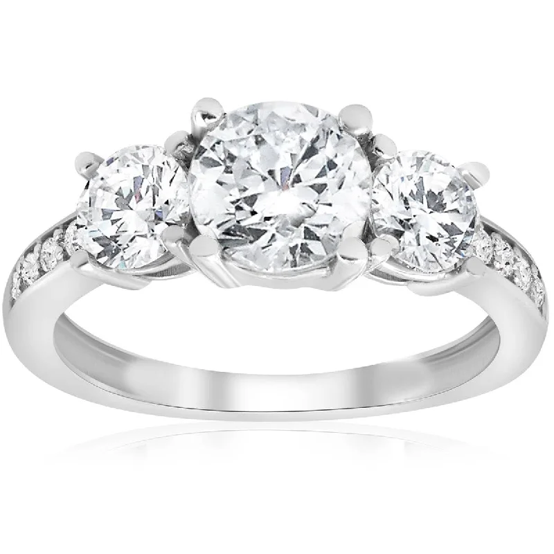 1 1/2ct Three Stone Round Diamond Engagement Ring White Gold