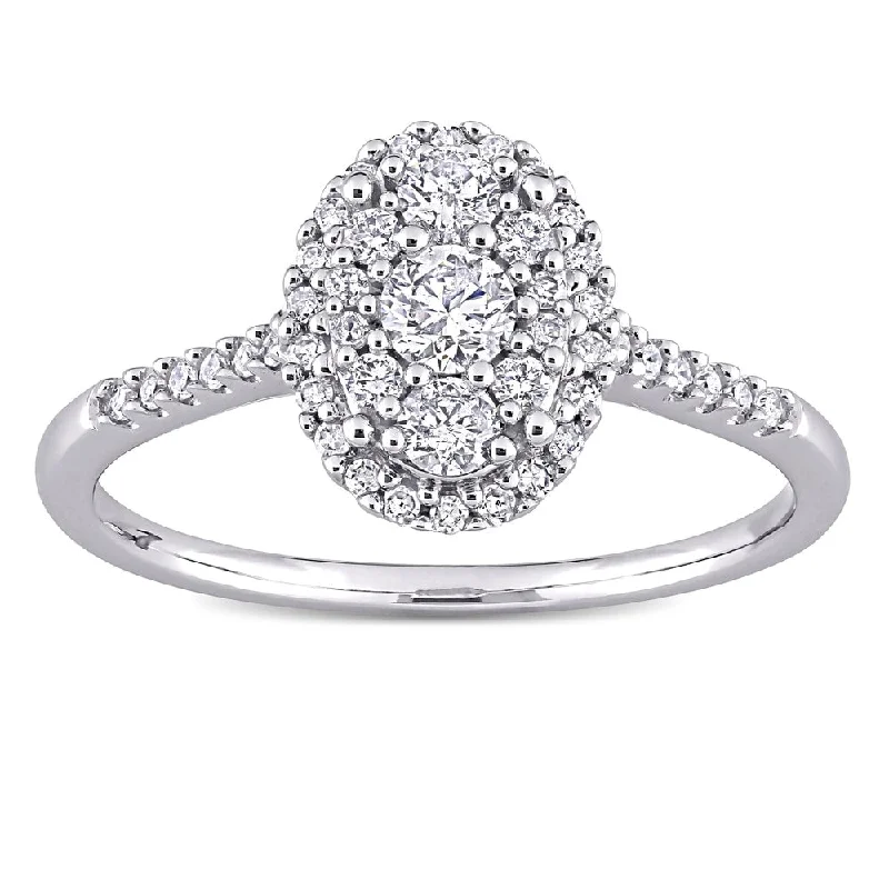 1/2ct TDW Diamond Oval Composite Engagement Ring in 10k White Gold by Miadora