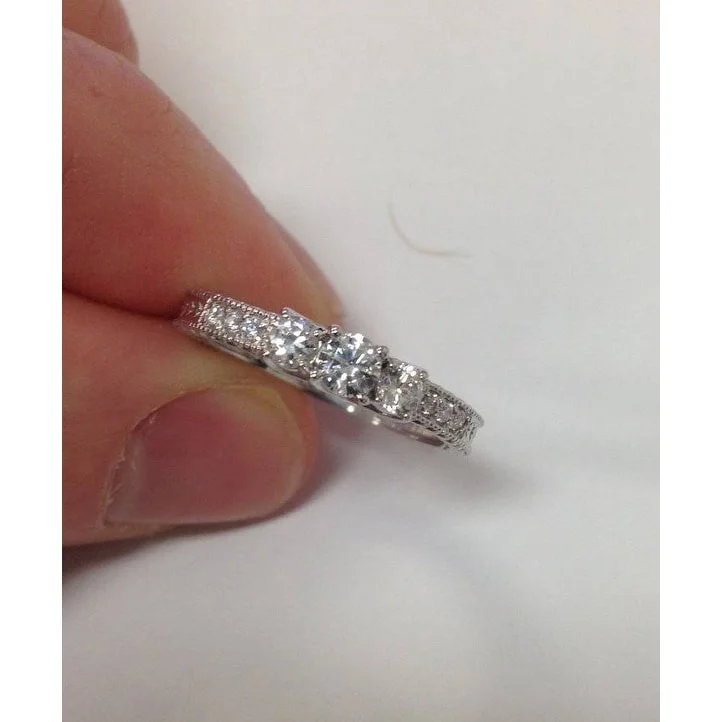 1/2ct Vintage Three Stone Round Diamond Engagement Ring White Gold