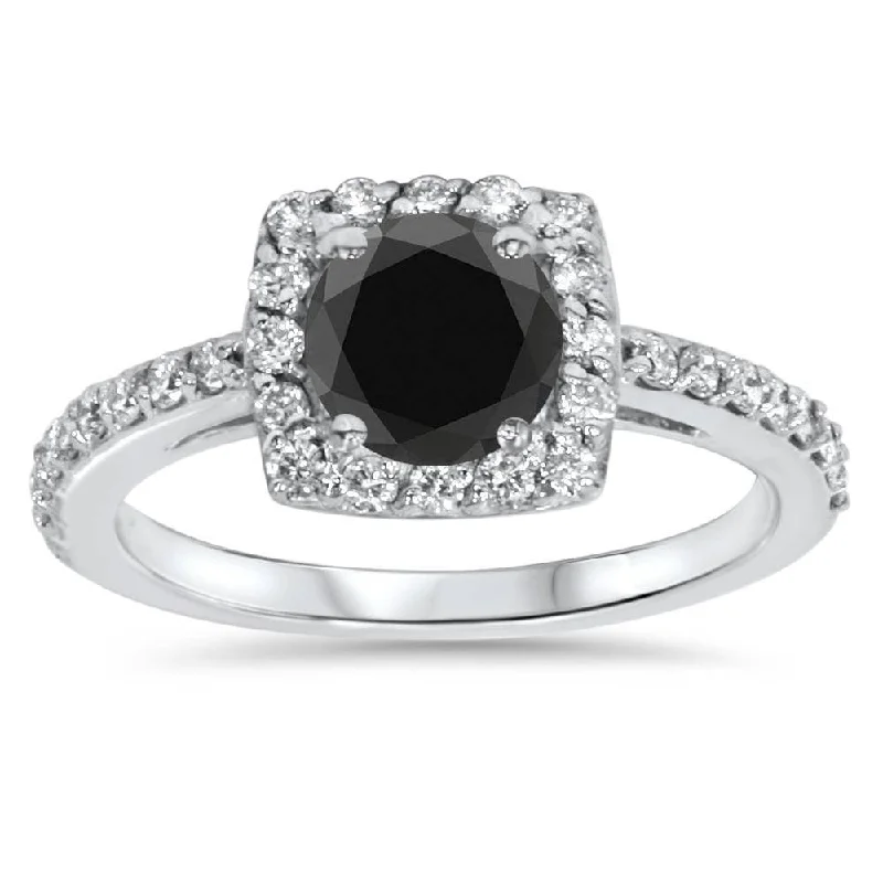 1 3/8ct Diamond & Black Engagement Ring White Gold