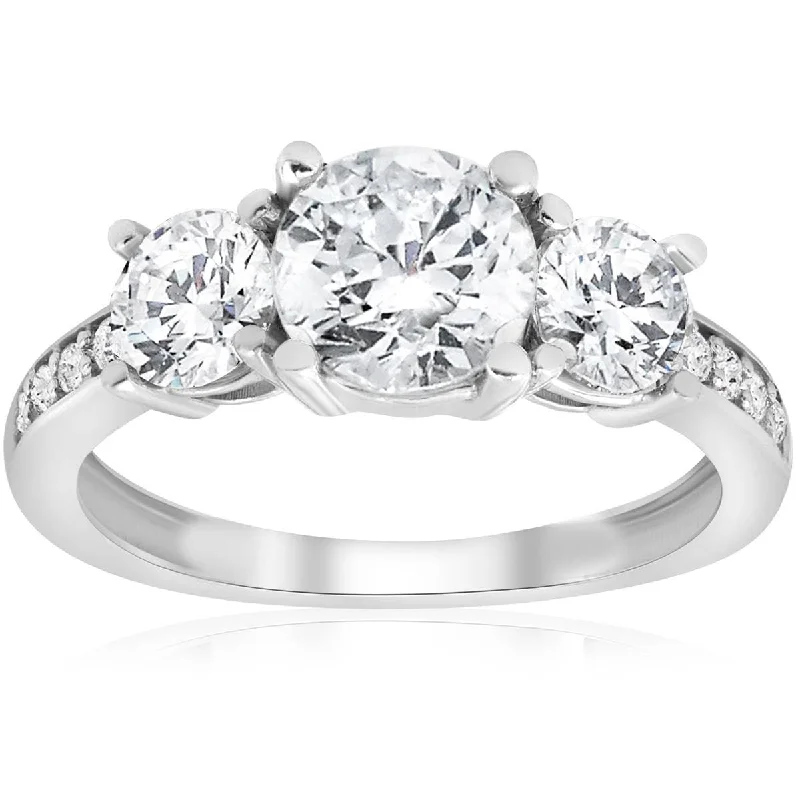 1 5/8 ct Three Stone Diamond Engagement Ring White Gold