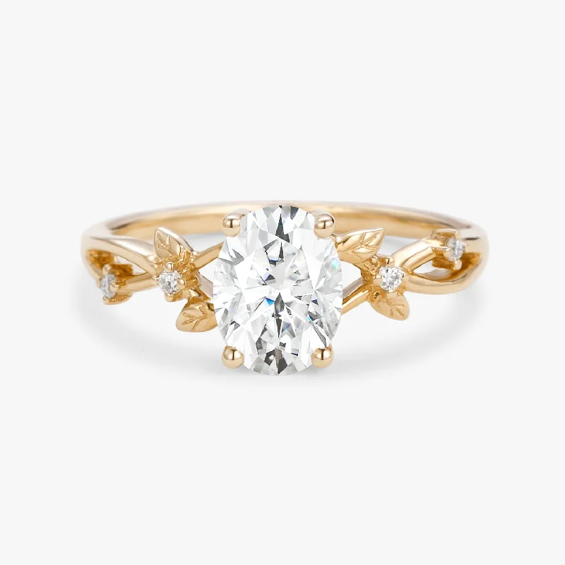 1.5ct Oval Cut Moissanite Leafy White Gold Ring