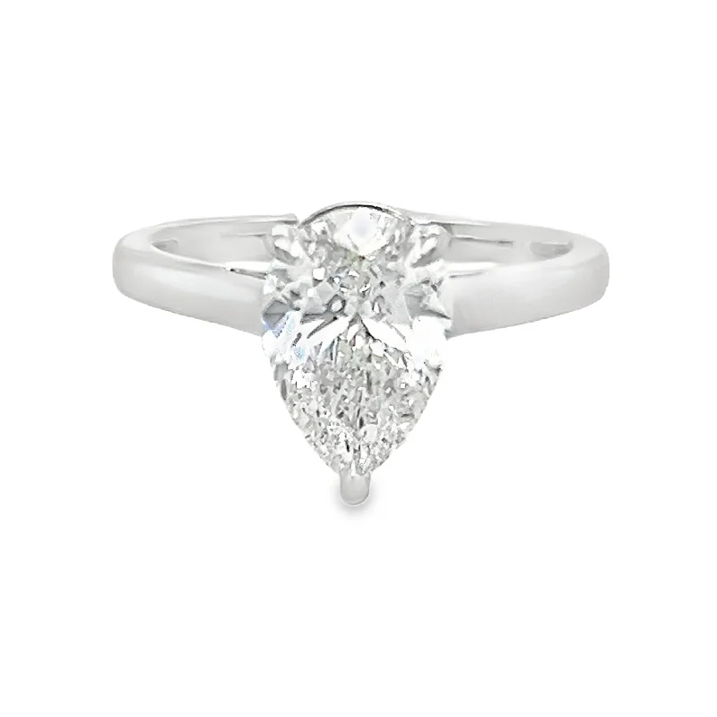 14k White Gold Lab-Grown Pear-Shaped Solitaire Engagement Ring - 2.07ct