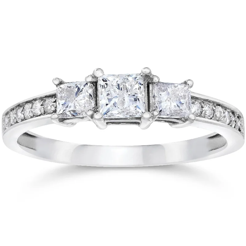 1ct Three Stone Princess Cut Diamond Engagement Ring White Gold