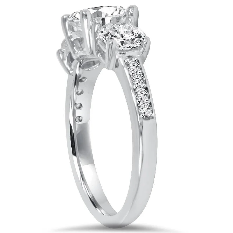 2ct Three Stone Round Diamond Engagement Ring White Gold