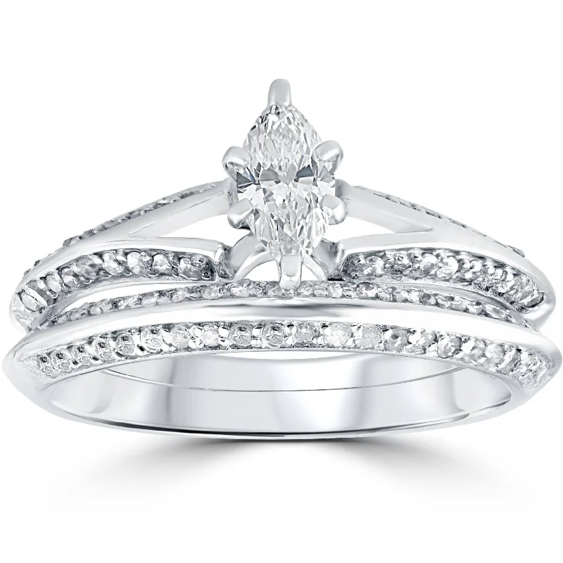 3/4 ct Marquise Diamond Engagement Wedding Ring Set White Gold