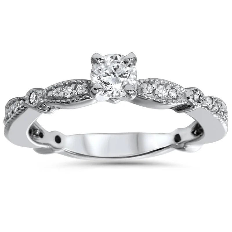 3/4 CT Vintage Diamond Engagement Ring White Gold