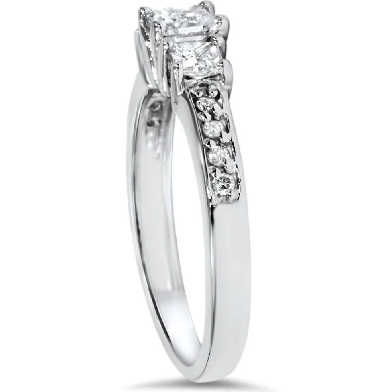 3/4ct Three Stone Princess Cut Diamond Engagement Ring White Gold