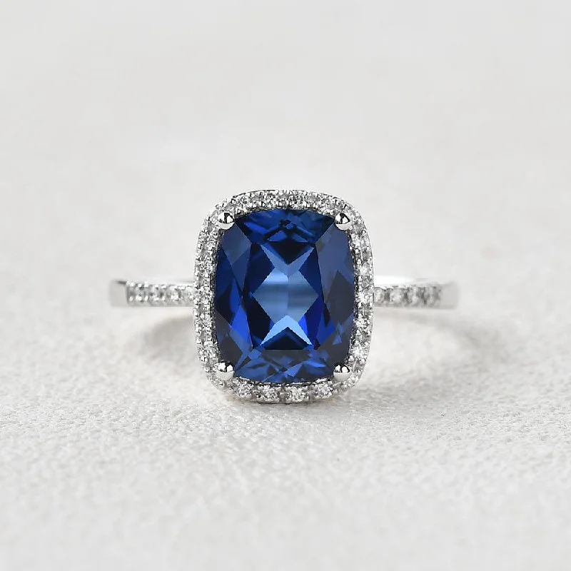 3ct Lab Sapphire Cushion Cut White Gold Ring