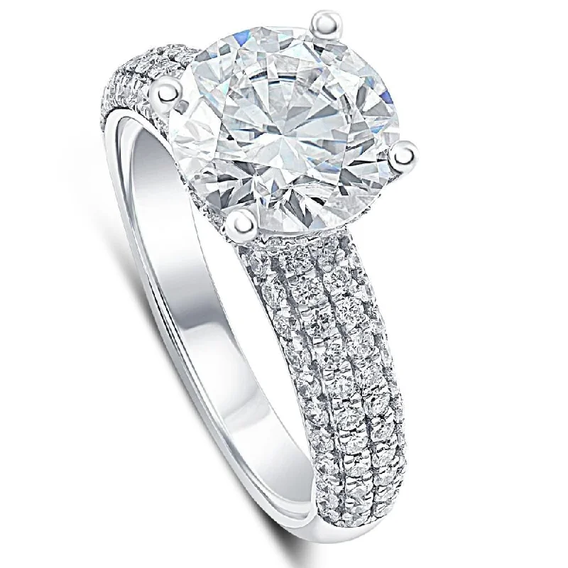 4 Ct Pave Round Diamond Engagement Ring in White Gold Lab Grown