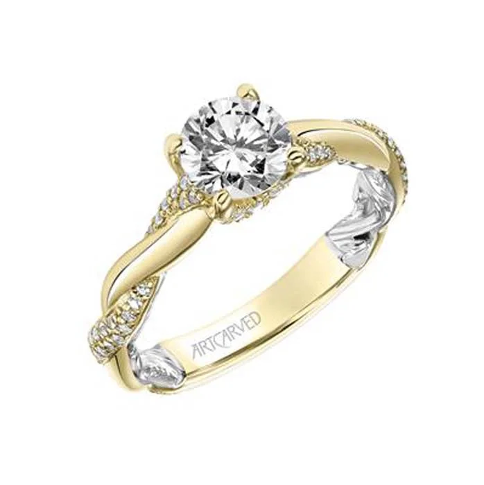 ArtCarved "Starla" Lyric Collection Pave' Twist Engagement Ring Semi-Mounting in  14K Yellow and White Gold