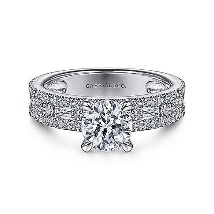 Gabriel & Co. "Uliana" Wide Band Round Engagement Ring Semi-Mounting in 14K White Gold