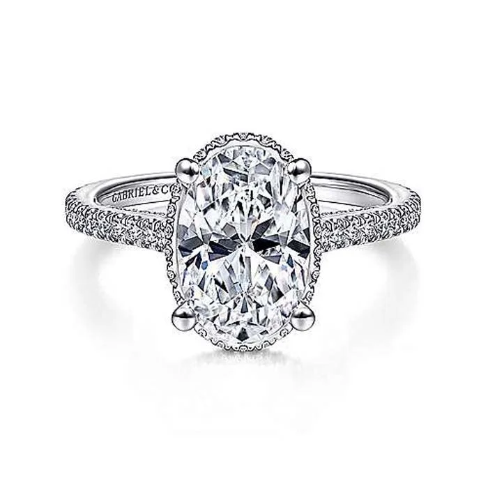 Gabriel & Co. "Camden" Oval Hidden Halo Engagement Ring Semi-Mounting in 14K White Gold