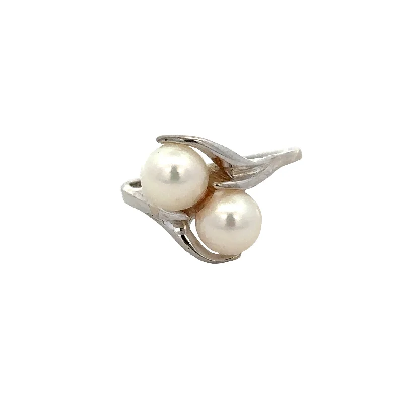 Akoya Cultured Pearl Bypass Ring in White Gold