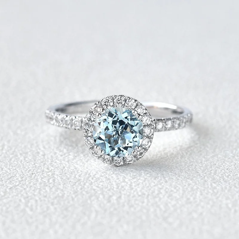 Aquamarine & Moissanite White Gold Wedding Ring