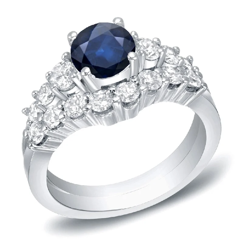 Auriya 14k White Gold 1ct Sapphire and 2ct TDW Diamond Engagement Ring Set