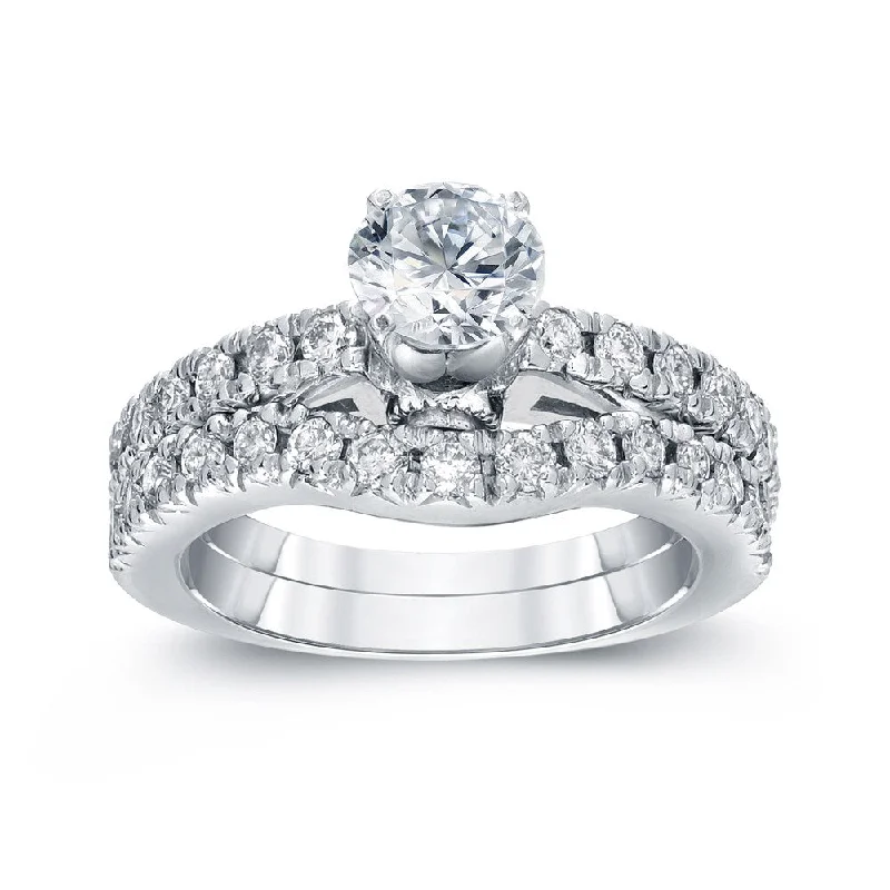 Auriya Classic 1 3/4ct TDW Round Diamond Engagement Ring Set 14k White Gold Certified