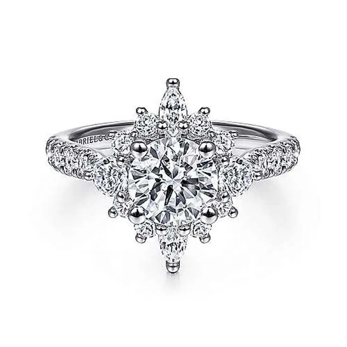 Gabriel & Co. "Astor" Starburst Halo Engagement Ring Semi-Mounting in 14K White Gold