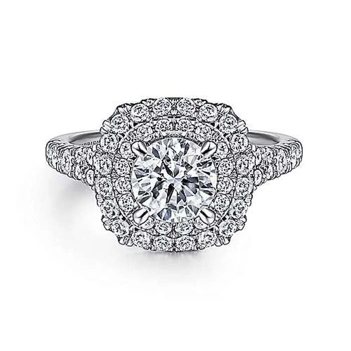 Gabriel & Co. "Lexie" Double Cushion Halo Engagement Ring Semi-Mounting in 14K White Gold